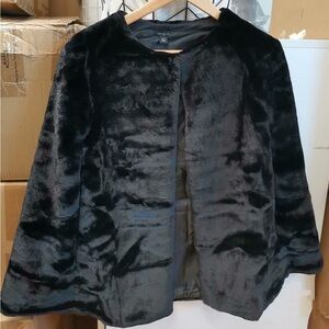 Ann Taylor Black Faux Fur Cape